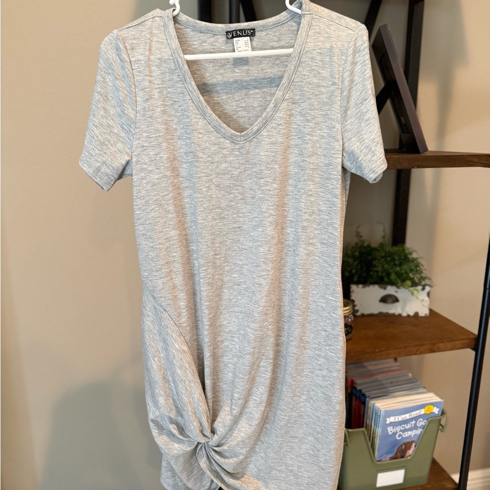 VENUS Light Gray Asymmetrical Knot Dress